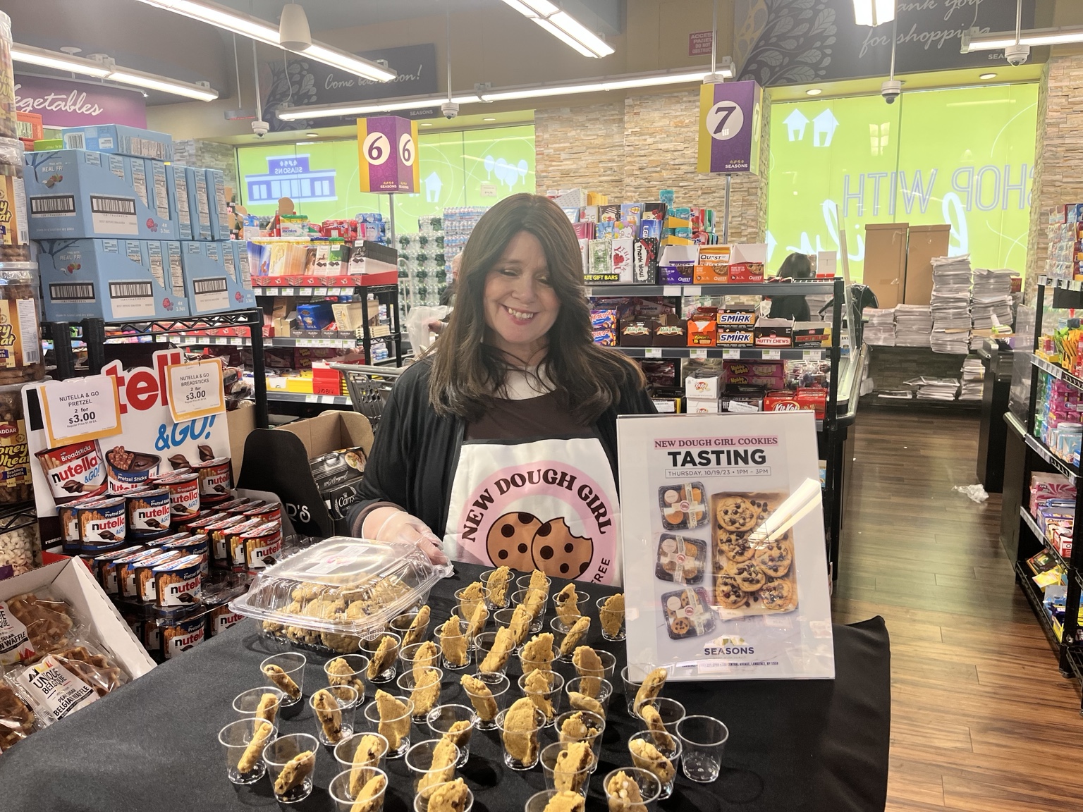 Chana sharing New Dough Girl cookie samples at an earlier New York tasting