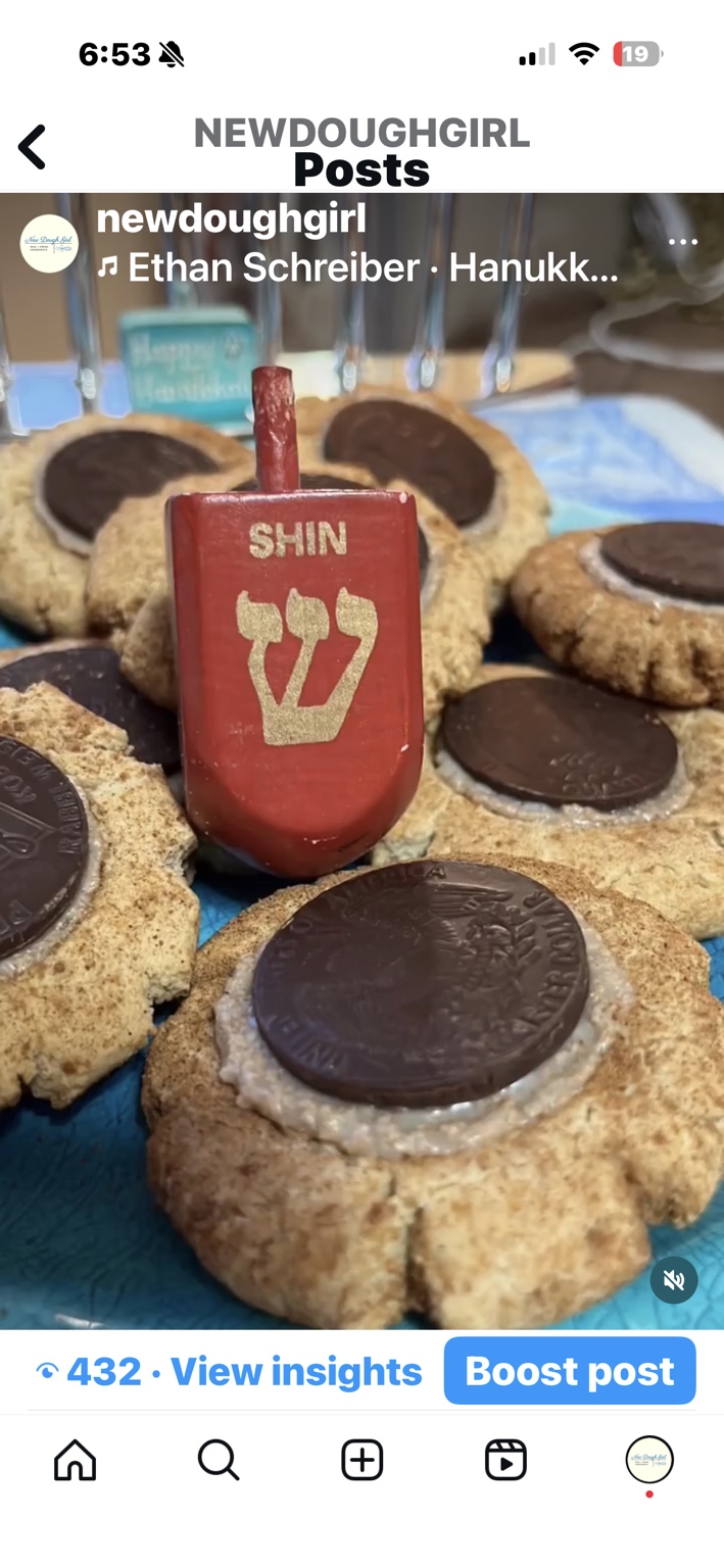 Chanukah cookies topped with chocolate gelt