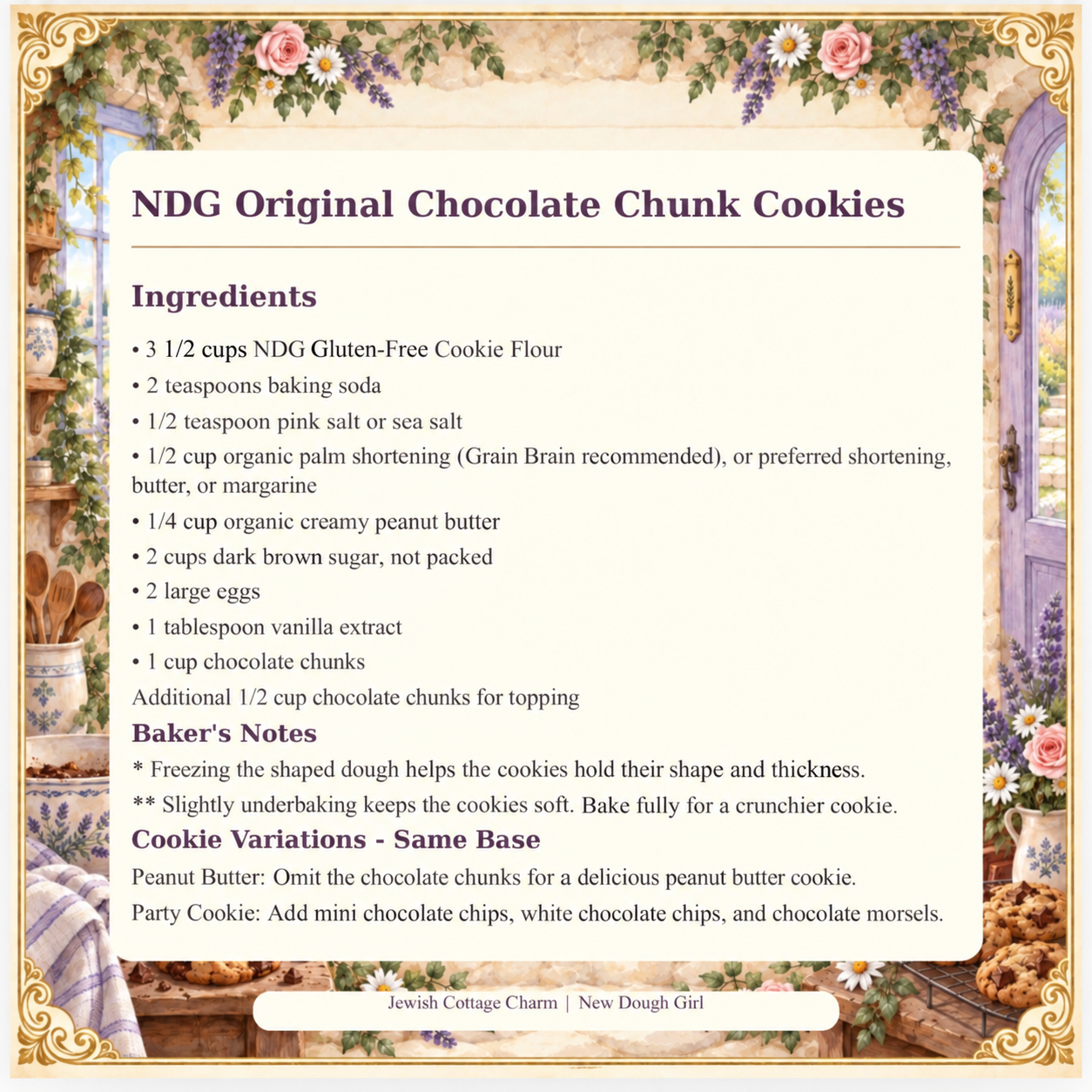 Jewish Cottage Charm NDG Original Chocolate Chunk Cookies recipe card