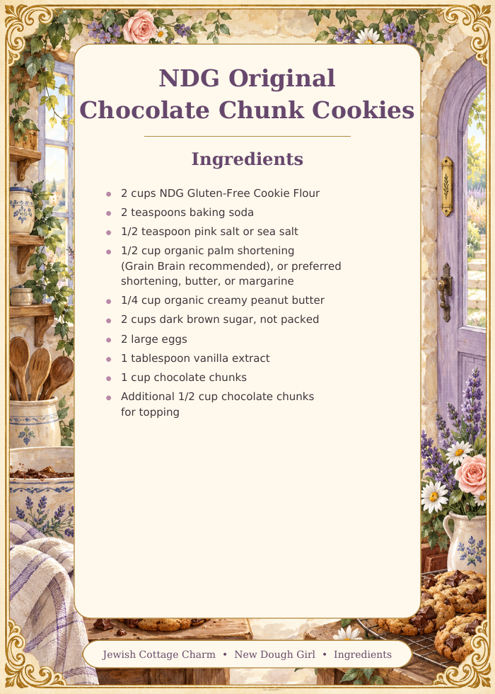 Jewish Cottage Charm NDG Original Chocolate Chunk Cookies recipe card